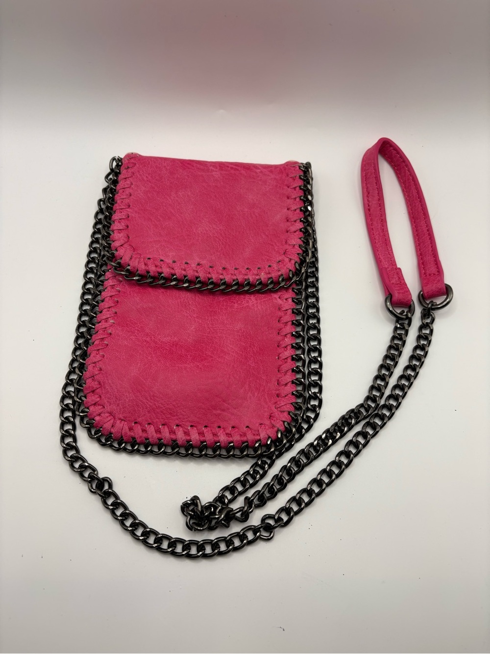 Pink Chain-Trim Crossbody Phone Bag